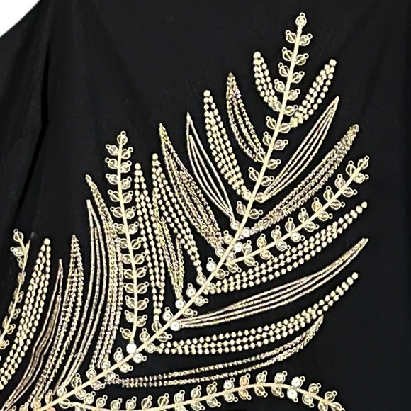 ANTHROPOLOGIE SARIAH BLACK & GOLD PALM FRINGE MINI COTTON DRESS GREAT COND (M) - Picture 7 of 9